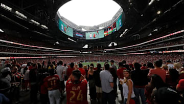 ATLANTA, GA - OCTOBER 22: Fans watch the match between the Atlanta United and the Toronto FC at Mercedes-Benz Stadium on October 22, 2017 in Atlanta, Georgia. (Photo by Kevin C. Cox/Getty Images)