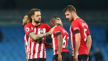 MANCHESTER, ENGLAND - NOVEMBER 04: Danny Ings of Southampton and Michael Obafemi of Southampton look dejected following their sides defeat in the Premier League match between Manchester City and Southampton FC at Etihad Stadium on November 4, 2018 in Manchester, United Kingdom. (Photo by Alex Livesey/Getty Images)