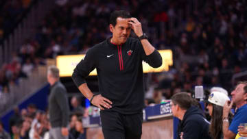 Miami Heat head coach Erik Spoelstra walks in front of the team bench during action against the Golden State Warriors(Cary Edmondson-USA TODAY Sports)