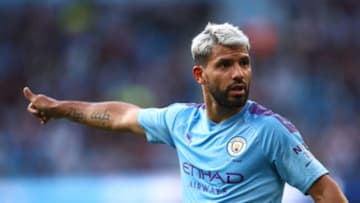 MANCHESTER, ENGLAND - AUGUST 17: Sergio Aguero of Manchester City during the Premier League match between Manchester City and Tottenham Hotspur at Etihad Stadium on August 17, 2019 in Manchester, United Kingdom. (Photo by Robbie Jay Barratt - AMA/Getty Images)