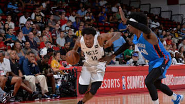 LAS VEGAS, NV - JULY 7: Bryant Crawford #14 of the Brooklyn Nets handles the ball against the Oklahoma City Thunder during the 2018 Las Vegas Summer League on July 7, 2018 at the Cox Pavilion in Las Vegas, Nevada. NOTE TO USER: User expressly acknowledges and agrees that, by downloading and/or using this Photograph, user is consenting to the terms and conditions of the Getty Images License Agreement. Mandatory Copyright Notice: Copyright 2018 NBAE (Photo by David Dow/NBAE via Getty Images)