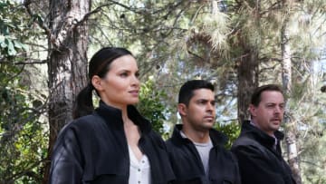 “Leave No Trace” – Agent Knight’s past resurfaces when her ex-boyfriend, a National Parks Service agent, teams up with NCIS to investigate a campsite murder, on the CBS Original Series NCIS, Monday, Oct 10 (9:00-10:00 PM, ET/PT) on the CBS Television Network and available to stream live and on demand on Paramount+*. Pictured: Katrina Law as NCIS Special Agent Jessica Knight, Wilmer Valderrama as Special Agent Nicholas “Nick” Torres, and Sean Murray as Special Agent Timothy McGee. Photo: Bill Inoshita/CBS ©2022 CBS Broadcasting, Inc. All Rights Reserved.