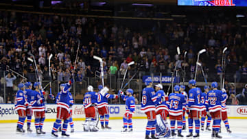 The New York Rangers salute their fans Credit: Danny Wild-USA TODAY Sports