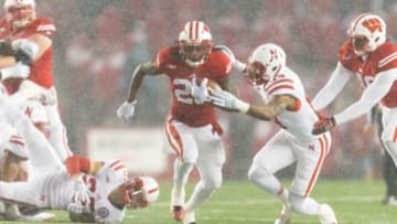 Nov 15, 2014; Madison, WI, USA; Wisconsin Badgers running back Melvin Gordon (25) during the game against the Nebraska Cornhuskers at Camp Randall Stadium. Wisconsin won 59-24. Mandatory Credit: Jeff Hanisch-USA TODAY Sports