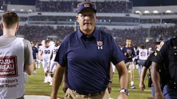 STARKVILLE, MS - OCTOBER 06: Head coach Gus Malzahn reacts after a loss against the Mississippi State Bulldogs of the Auburn Tigers at Davis Wade Stadium on October 6, 2018 in Starkville, Mississippi. (Photo by Jonathan Bachman/Getty Images)