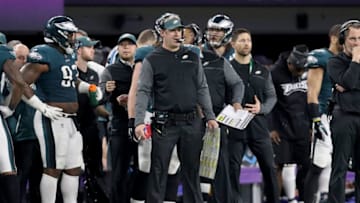 MINNEAPOLIS, MN - FEBRUARY 04: Head coach Doug Pederson of the Philadelphia Eagles looks on from the sideline against the New England Patriots during the third quarter in Super Bowl LII at U.S. Bank Stadium on February 4, 2018 in Minneapolis, Minnesota. (Photo by Patrick Smith/Getty Images)