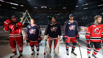 LOS ANGELES, CA - JANUARY 28: (L-R) Justin Faulk
