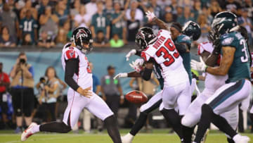 PHILADELPHIA, PA - SEPTEMBER 06: Matt Bosher #5 of the Atlanta Falcons punts the ball during the fourth quarter against the Philadelphia Eagles at Lincoln Financial Field on September 6, 2018 in Philadelphia, Pennsylvania. (Photo by Brett Carlsen/Getty Images)