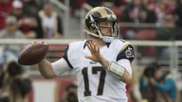 January 3, 2016; Santa Clara, CA, USA; St. Louis Rams quarterback Case Keenum (17) passes the football against the San Francisco 49ers during the first quarter at Levi