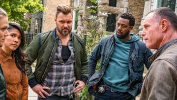 CHICAGO P.D. -- "Absolution" Episode 709 -- Pictured: (l-r) Lisseth Chavez as Vanessa Rojas, Patrick John Flueger as Officer Adam Ruzek, LaRoyce Hawkins as Officer Kevin Atwater, Jason Beghe as Sgt. Hank Voight -- (Photo by: Matt Dinerstein/NBC)