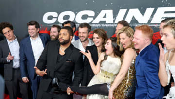 LOS ANGELES, CALIFORNIA - FEBRUARY 21: (L-R) Phil Lord, Chris Miller, Brian Duffield, Aditya Sood, O'Shea Jackson Jr., Alden Ehrenreich, Keri Russell, Brooklynn Prince, Max Handelman, Elizabeth Banks, Jesse Tyler Ferguson, Jimmy Warden, Aaron Holliday and Kahyun Kim attend the Los Angeles premiere of Universal Pictures' "Cocaine Bear" at Regal LA Live on February 21, 2023 in Los Angeles, California. (Photo by Kayla Oaddams/WireImage )