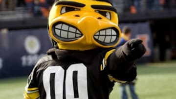 Nov 15, 2014; Champaign, IL, USA; Iowa Hawkeyes mascot "Herky" poses for a photo in the game against the Illinois Fighting Illini at Memorial Stadium. Mandatory Credit: Mike Granse-USA TODAY Sports