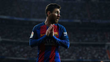MADRID, SPAIN - APRIL 23: Lionel Messi of FC Barcelona looks on during the La Liga match between Real Madrid CF and FC Barcelona at the Santiago Bernabeu stadium on April 23, 2017 in Madrid, Spain. (Photo by David Ramos/Getty Images)