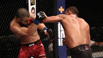 BRASILIA, BRAZIL - MARCH 14: (R-L) Francisco Trinaldo of Brazil punches John Makdessi of Canada in their lightweight fight during the UFC Fight Night event on March 14, 2020 in Brasilia, Brazil. (Photo by Buda Mendes/Zuffa LLC)
