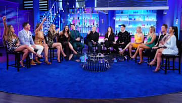 VANDERPUMP RULES -- "Reunion" -- Pictured: (l-r) Brittany Cartwright, Jax Taylor, Kristen Doute, Lala Kent, Katie Maloney-Schwartz, Tom Schwartz, Andy Cohen, Lisa Vanderpump, Tom Sandoval, Ariana Madix, Stassi Schroeder, James Kennedy, Scheana Shay -- (Photo by: Nicole Weingart/Bravo)