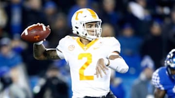 LEXINGTON, KY - OCTOBER 28: Jarrett Guarnanto of the Tennessee Volunteers throws a pass against the Kentucky Wildcats at Commonwealth Stadium on October 28, 2017 in Lexington, Kentucky. (Photo by Andy Lyons/Getty Images)