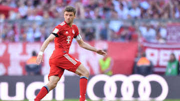 MUNICH, GERMANY - APRIL 20: Thomas Mueller of Bayern Munich runs with the ball during the Bundesliga match between FC Bayern Muenchen and SV Werder Bremen at Allianz Arena on April 20, 2019 in Munich, Germany. (Photo by Sebastian Widmann/Bongarts/Getty Images)