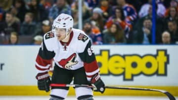 Jan 2, 2016; Edmonton, Alberta, CAN; Arizona Coyotes left wing Mikkel Boedker (89) against the Edmonton Oilers during the first period at Rexall Place. Edmonton Oilers won 4-3. Mandatory Credit: Sergei Belski-USA TODAY Sports