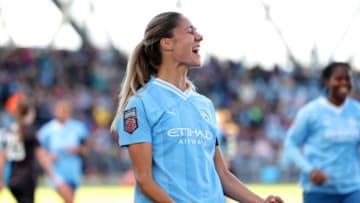 MANCHESTER, ENGLAND - OCTOBER 15: Laia Aleixandri of Manchester City celebrates after scoring the team's second goal during the Barclays Women's Super League match between Manchester City and Bristol City at Joie Stadium on October 15, 2023 in Manchester, England. (Photo by Matt McNulty/Getty Images)