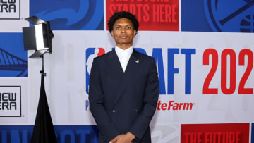 Ausar Thompson arrives prior to the first round of the 2023 NBA Draft (Photo by Arturo Holmes/Getty Images)