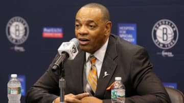 Sep 26, 2014; East Rutherford, NJ, USA; Brooklyn Nets head coach Lionel Hollins speaks to the media during media day at the Brooklyn Nets Practice Facility. Mandatory Credit: Brad Penner-USA TODAY Sports