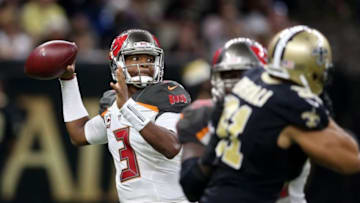 Dec 24, 2016; New Orleans, LA, USA; Tampa Bay Buccaneers quarterback Jameis Winston (3) makes a throw in the fourth quarter against the New Orleans Saints at the Mercedes-Benz Superdome. Mandatory Credit: Chuck Cook-USA TODAY Sports