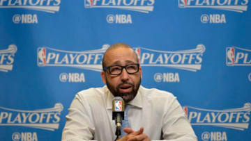 SAN ANTONIO, TX - APRIL 25: David Fizdale of the Memphis Grizzlies talks to the media during a press conference after Game Five of the Western Conference Quarterfinals against the San Antonio Spurs of the 2017 NBA Playoffs on April 25, 2017 at AT