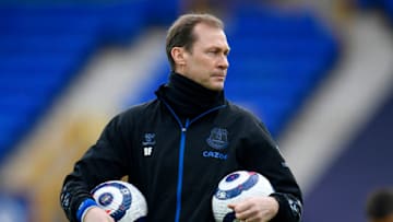 LIVERPOOL, ENGLAND - MARCH 13: Duncan Ferguson, Assistant Manager of Everton looks on during the warm up prior to the Premier League match between Everton and Burnley at Goodison Park on March 13, 2021 in Liverpool, England. Sporting stadiums around the UK remain under strict restrictions due to the Coronavirus Pandemic as Government social distancing laws prohibit fans inside venues resulting in games being played behind closed doors. (Photo by Peter Powell - Pool/Getty Images)