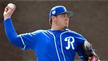 Kansas City Royals pitcher Brad Keller on Friday, February 15, 2019 in Surprise, Ariz. (John Sleezer/Kansas City Star/TNS via Getty Images)