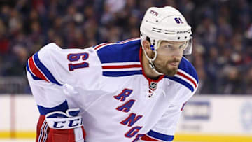 Apr 4, 2016; Columbus, OH, USA; New York Rangers left wing Rick Nash (61) against the Columbus Blue Jackets at Nationwide Arena. The Rangers won 4-2. Mandatory Credit: Aaron Doster-USA TODAY Sports