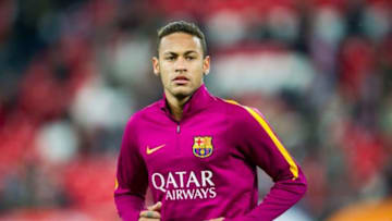 BILBAO, SPAIN - JANUARY 20: Neymar of FC Barcelola looks on prior to the start the Copa del Rey Quarter Final First Leg match between Athletic Club and FC Barcelola at San Mames Stadium on January 20, 2016 in Bilbao, Spain. (Photo by Juan Manuel Serrano Arce/Getty Images)