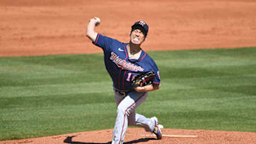 PORT CHARLOTTE, FLORIDA - MARCH 01: Kenta Maeda #18 of the Minnesota Twins delivers a pitch during the spring training game against the Tampa Bay Rays at Charlotte Sports Park on March 01, 2020 in Port Charlotte, Florida. (Photo by Mark Brown/Getty Images)