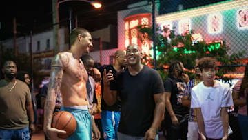 HUSTLE. (L-R) Juancho Hernangomez as Bo Cruz and Waliyy Dixon as Himself in Hustle. Cr. Cassy Athena/Netflix © 2022.