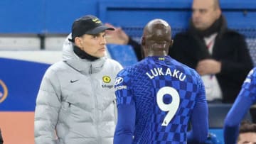 Chelsea manager Thomas Tuchel with striker Romelu Lukaku (Photo by Robin Jones/Getty Images)