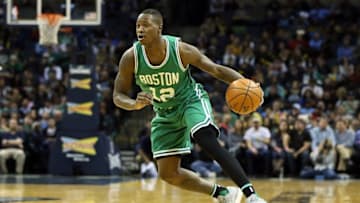 Dec 20, 2016; Memphis, TN, USA; Boston Celtics guard Terry Rozier (12) dribble sin the second quarter against the Memphis Grizzlies at FedExForum. Mandatory Credit: Nelson Chenault-USA TODAY Sports