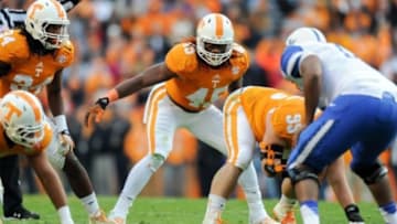 Nov 15, 2014; Knoxville, TN, USA; Tennessee Volunteers linebacker A.J. Johnson (45) during the first half against the Kentucky Wildcats at Neyland Stadium. Mandatory Credit: Randy Sartin-USA TODAY Sports