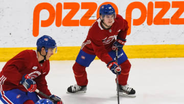 BROSSARD, QC - JUNE 28: Montreal Canadiens right wing Cole Caufield (36) looks for a pass target during the Montreal Canadiens Development Camp on June 28, 2019, at Bell Sports Complex in Brossard, QC (Photo by David Kirouac/Icon Sportswire via Getty Images)