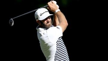 DUBLIN, OHIO - JULY 17: Dustin Johnson of the United States plays his second shot on the 15th hole during the second round of The Memorial Tournament on July 17, 2020 at Muirfield Village Golf Club in Dublin, Ohio. (Photo by Jamie Squire/Getty Images)