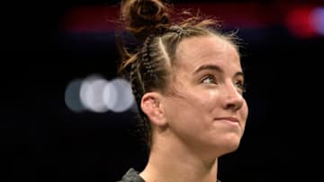 BOSTON, MASSACHUSETTS - OCTOBER 18: Maycee Barber celebrates after her TKO victory over Gillian Robertson in their flyweight bout during the UFC Fight Night event at TD Garden on October 18, 2019 in Boston, Massachusetts. (Photo by Chris Unger/Zuffa LLC via Getty Images)