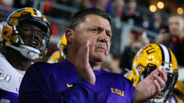 OXFORD, MISSISSIPPI - NOVEMBER 16: Head coach Ed Orgeron of the LSU Tigers reacts during a game against the Mississippi Rebels at Vaught-Hemingway Stadium on November 16, 2019 in Oxford, Mississippi. (Photo by Jonathan Bachman/Getty Images)