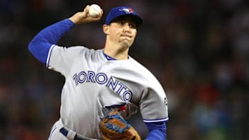 BOSTON, MA - SEPTEMBER 12: Aaron Sanchez #41 of the Toronto Blue Jays pitches against the Boston Red Sox during the first inning at Fenway Park on September 12, 2018 in Boston, Massachusetts.(Photo by Maddie Meyer/Getty Images)