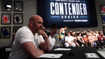 LAS VEGAS, NV - JULY 18: UFC President Dana White watches the first fight during Dana White's Tuesday Night Contender Series at the TUF Gym on July 18, 2017 in Las Vegas, Nevada. (Photo by Brandon Magnus/DWTNCS)