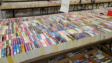 Part of the selection of paperback romance novels available for sale at the Friends of the Abilene Public Library book sale.Books3