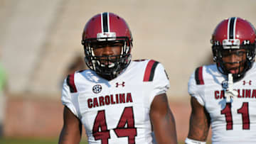 COLUMBIA, MO - SEPTEMBER 9: Sherrod Greene #44 of the South Carolina Gamecocks warms up prior to a game against the Missouri Tigers at Memorial Stadium on September 9, 2017 in Columbia, Missouri. (Photo by Ed Zurga/Getty Images)