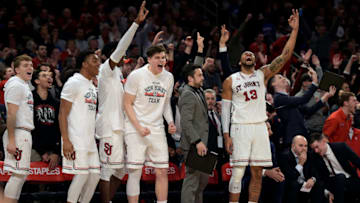 NEW YORK, NY - FEBRUARY 03: Players of the St. John's Red Storm react from their bench during their game against the Duke Blue Devils at Madison Square Garden on February 3, 2018 in New York City. St. John's won 81-77. (Photo by Lance King/Getty Images)