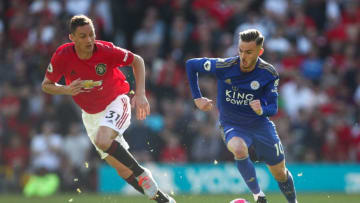 MANCHESTER, ENGLAND - SEPTEMBER 14: James Maddison of Leicester City during the Premier League match between Manchester United and Leicester City at Old Trafford on September 14, 2019 in Manchester, United Kingdom. (Photo by Robbie Jay Barratt - AMA/Getty Images)