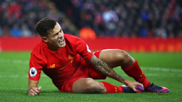 LIVERPOOL, ENGLAND - NOVEMBER 26: Philippe Coutinho of Liverpool reacts during the Premier League match between Liverpool and Sunderland at Anfield on November 26, 2016 in Liverpool, England. (Photo by Clive Brunskill/Getty Images)
