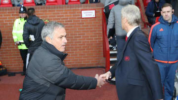 MANCHESTER, ENGLAND - NOVEMBER 19: Manager Jose Mourinho of Manchester United and Manager Arsene Wenger of Arsenal shake hands ahead of the Premier League match between Manchester United and Arsenal at Old Trafford on November 19, 2016 in Manchester, England. (Photo by Matthew Peters/Man Utd via Getty Images)