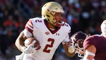 BLACKSBURG, VA - NOVEMBER 3: Running back AJ Dillon #2 of the Boston College Eagles carries the ball against the Virginia Tech Hokies in the first half at Lane Stadium on November 3, 2018 in Blacksburg, Virginia. (Photo by Michael Shroyer/Getty Images)
