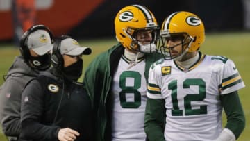 Green Bay Packers head coach Matt LaFleur talks with quarterbacks Aaron Rodgers (12) and Tim Boyle (8)during the second quarter of their game against the Chicago Bears Sunday, January 3, 2011 at Soldier Field in Chicago, Ill.MARK HOFFMAN/MILWAUKEE JOURNAL SENTINELCent02 7dx299sy4p31lm5nghjf Original